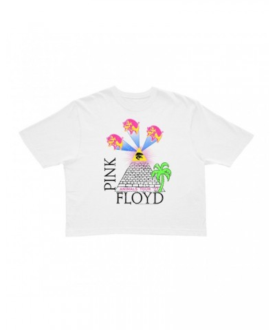 Pink Floyd Ladies' Crop Tee | Neon Animals Tour '77 Design Crop T-shirt $10.78 Shirts