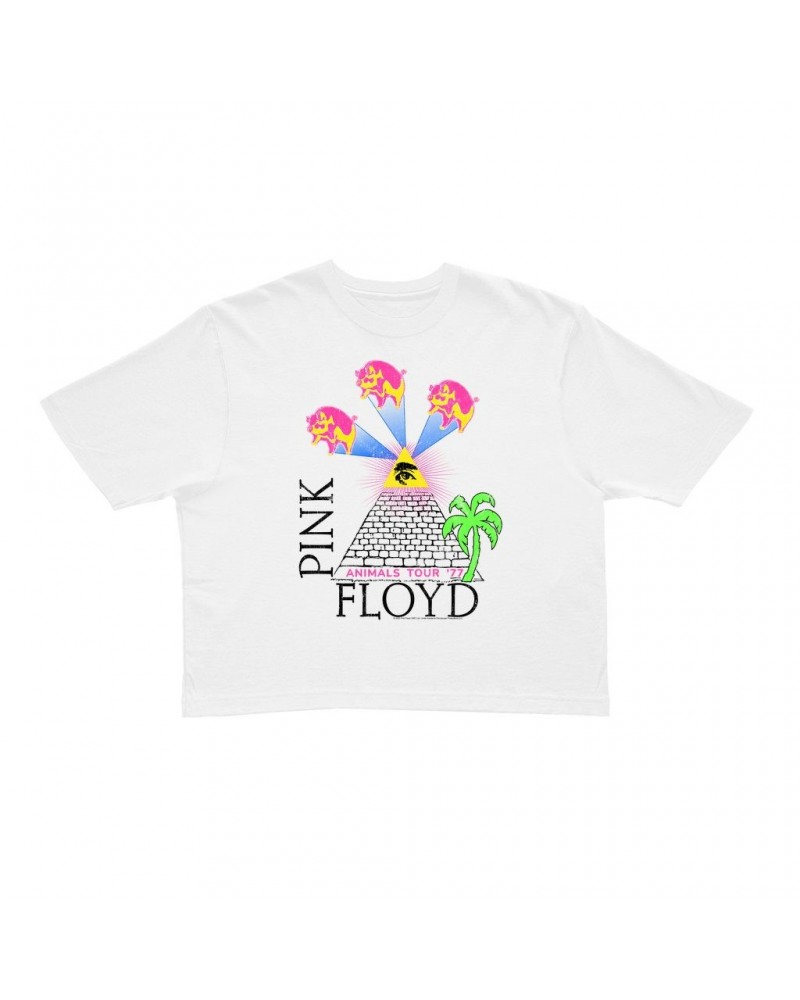 Pink Floyd Ladies' Crop Tee | Neon Animals Tour '77 Design Crop T-shirt $10.78 Shirts