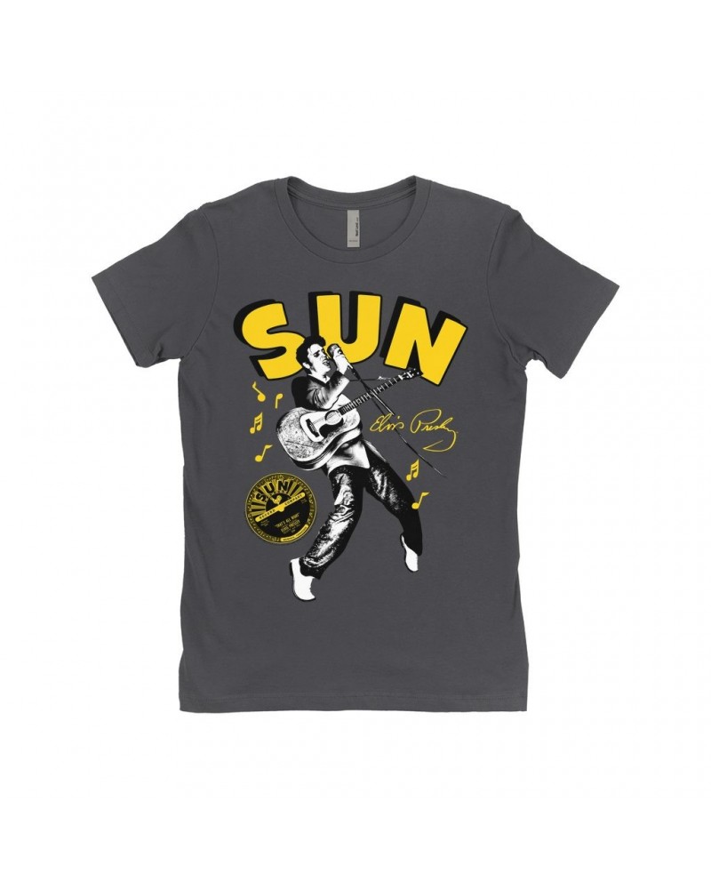 Elvis Presley Sun Records Ladies' Boyfriend T-Shirt | That's All Right Iconic Dance Move Sun Records Shirt $10.73 Shirts