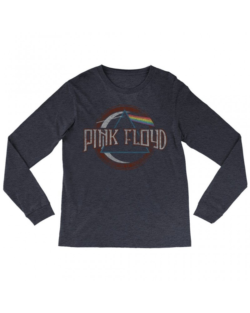 Pink Floyd Heather Long Sleeve Shirt | Dark Side Of The Moon Design Distressed Shirt $14.38 Shirts