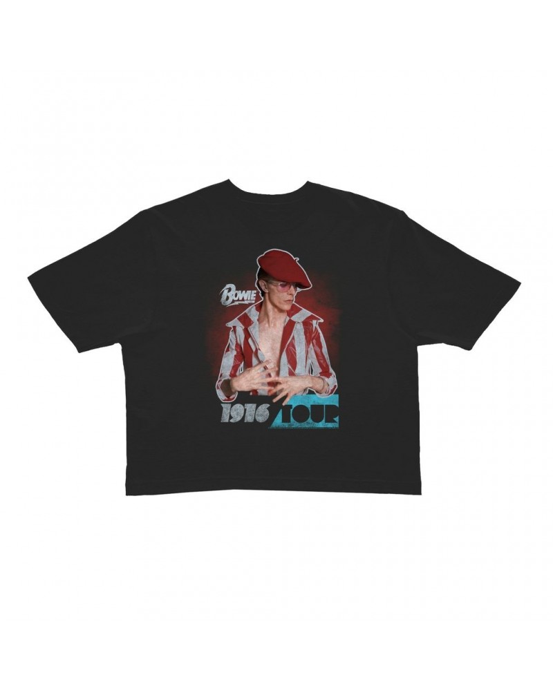 David Bowie Ladies' Crop Tee | 1976 Tour Photo Image Crop T-shirt $11.59 Shirts