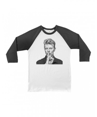 David Bowie 3/4 Sleeve Baseball Tee | Bowie Black And White Photo Shirt $10.78 Shirts