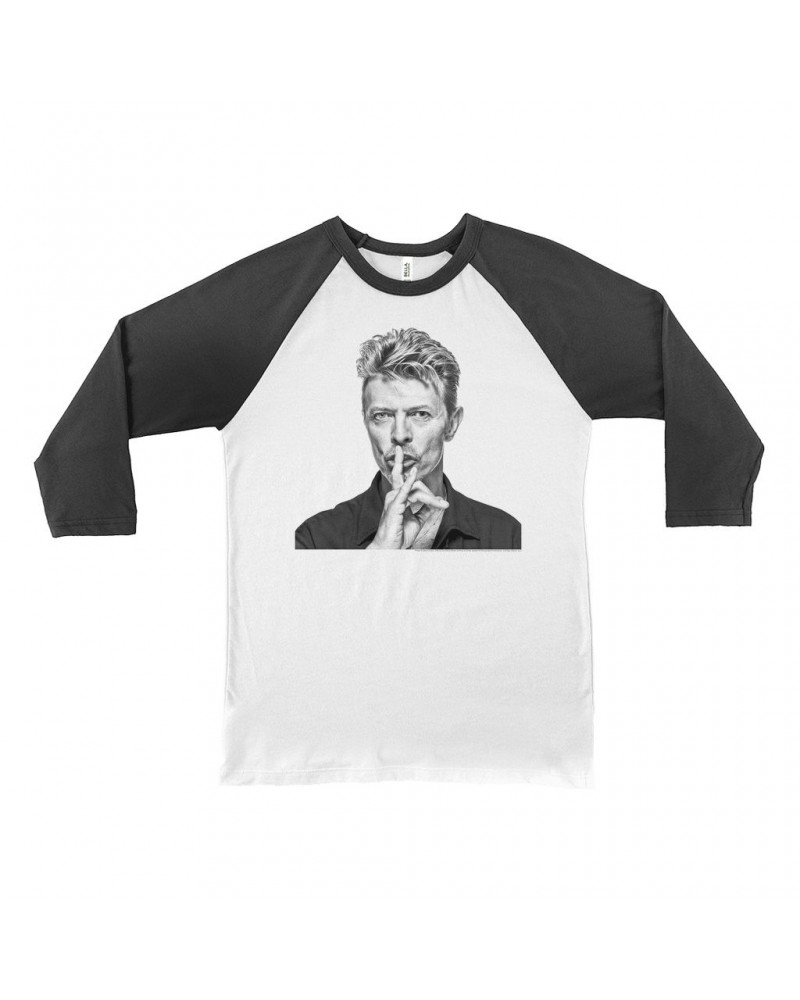 David Bowie 3/4 Sleeve Baseball Tee | Bowie Black And White Photo Shirt $10.78 Shirts