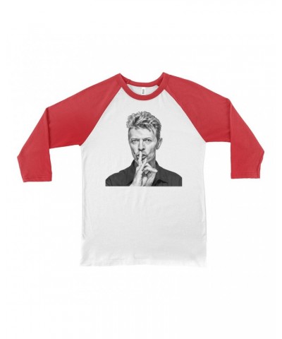 David Bowie 3/4 Sleeve Baseball Tee | Bowie Black And White Photo Shirt $10.78 Shirts