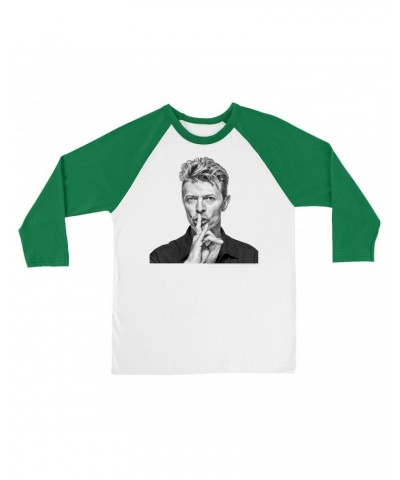 David Bowie 3/4 Sleeve Baseball Tee | Bowie Black And White Photo Shirt $10.78 Shirts