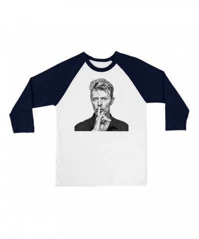 David Bowie 3/4 Sleeve Baseball Tee | Bowie Black And White Photo Shirt $10.78 Shirts