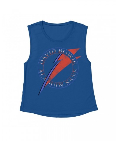 David Bowie Ladies' Muscle Tank Top | Red And Blue Aladdin Sane Logo Distressed Shirt $12.85 Shirts