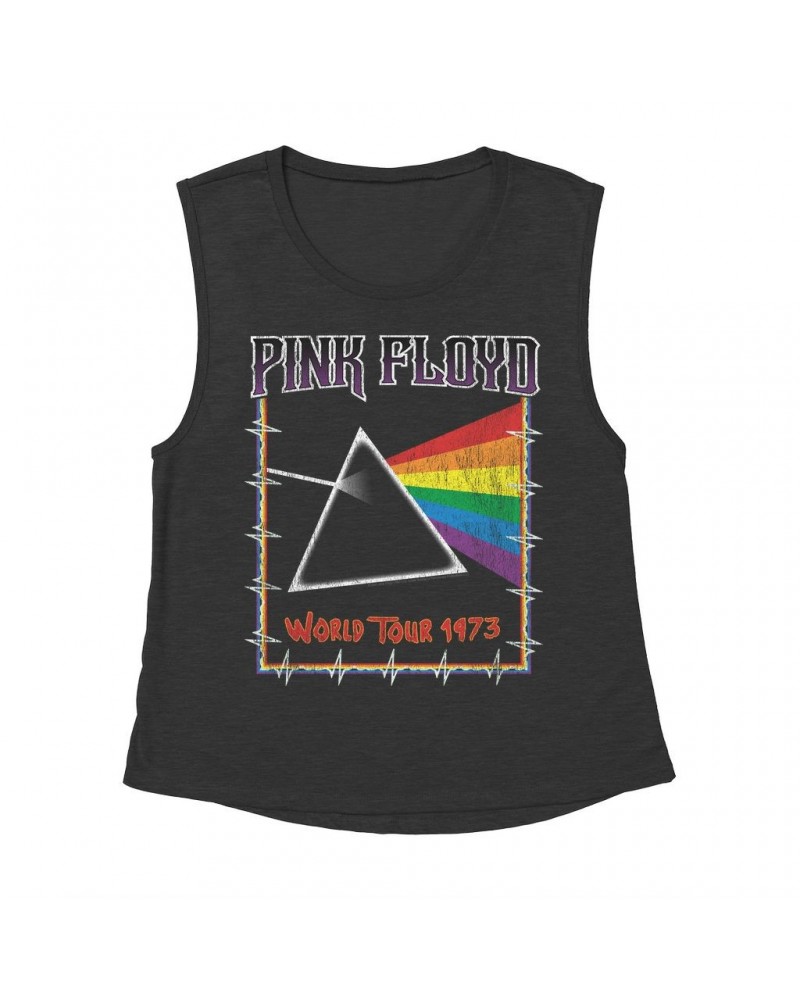 Pink Floyd Ladies' Muscle Tank Top | World Tour 1980 Prism Design Distressed Shirt $14.50 Shirts