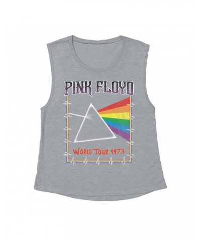 Pink Floyd Ladies' Muscle Tank Top | World Tour 1980 Prism Design Distressed Shirt $14.50 Shirts