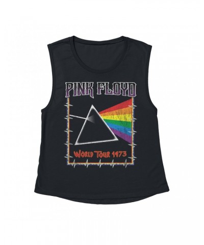 Pink Floyd Ladies' Muscle Tank Top | World Tour 1980 Prism Design Distressed Shirt $14.50 Shirts