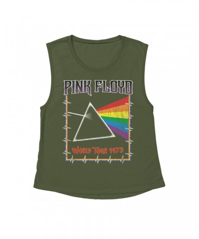 Pink Floyd Ladies' Muscle Tank Top | World Tour 1980 Prism Design Distressed Shirt $14.50 Shirts