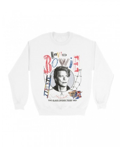 David Bowie Sweatshirt | Never Let Me Down The Glass Spider Tour 1987 Distressed Sweatshirt $17.48 Sweatshirts