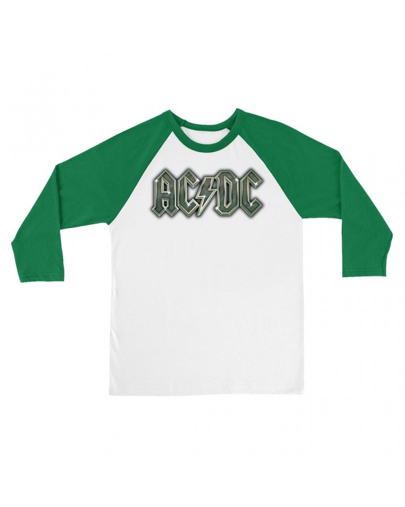 AC/DC 3/4 Sleeve Baseball Tee | Metal Metallic Logo Shirt $14.68 Shirts