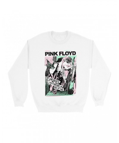 Pink Floyd Sweatshirt | Live At Hertfordshire UK Pastel Collage Concert Poster Distressed Sweatshirt $14.68 Sweatshirts