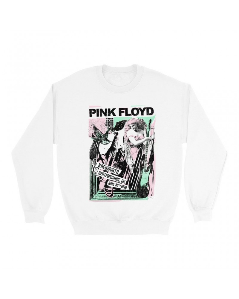 Pink Floyd Sweatshirt | Live At Hertfordshire UK Pastel Collage Concert Poster Distressed Sweatshirt $14.68 Sweatshirts